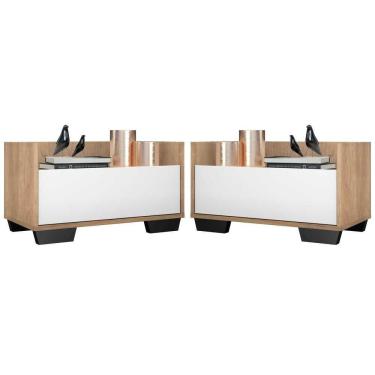 Imagem de Kit Com 2 Mesas De Cabeceira 80Cm Multimóveis V4003 Rustic/Branca/Preta Rustic/Branco/Preto