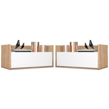 Imagem de Kit Com 2 Mesas De Cabeceira 80Cm Suspensa Multimóveis V4005 Rustic/Branca Rustic/Branco