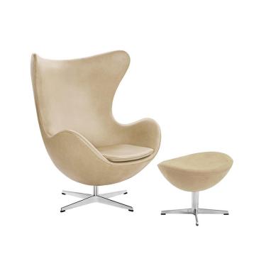 Imagem de Poltrona Egg Com Puff Base Alumínio Em Sued Bege Cor Bege