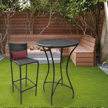 Imagem de Kit Mesa Com 1 Banqueta Flora Ferro E Fibra Sintética Marrom Almofada Suede Bordô - Amey Decor