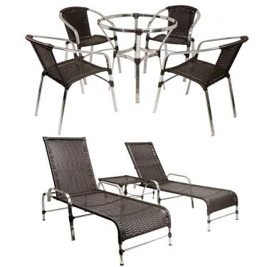 Imagem de 4 Cadeiras Mesa Alumínio 2 Espreguiçadeiras Trama Original Preto