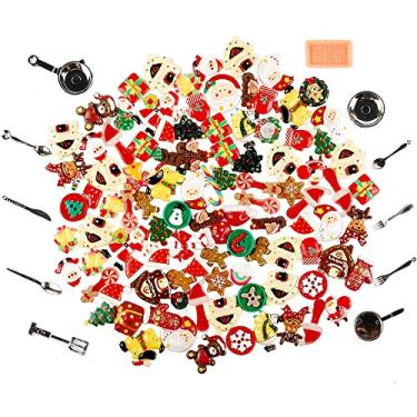 Imagem de NWFashion 112 peças decoração em miniatura sobremesa pastelaria brinquedo comida topo de bolo scrapbooking sapato decoração encantos (Natal)