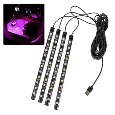 Imagem de Ongfuwu Fita de LED para carro, 12 V 48 luzes LED para atmosfera interior sob o painel, lâmpada decorativa universal para interior automotivo com porta USB, acessórios de carro SUV de caminhão (rosa