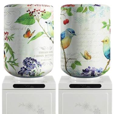 Imagem de Yangshine 2 Peças De Capa Protetora Contra Poeira Para Barril Dispensador Água Garrafa 5 Galões, Refrigerador Reutilizável À Prova Tecido, Protetor Móveis, Decoração Casa E Escritório, Flor Pássaro