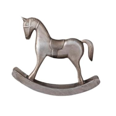 Imagem de IEUDNS Estátua de cavalo de balanço, escultura de madeira, design vintage, estatueta decorativa versátil, ornamento para mesa, peça central, suporte de TV, Prata