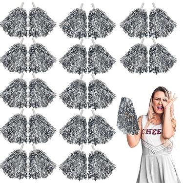 Imagem de Lovecheer 24 Peças De Pompons Torcida Metálicos Prateados Com Alça - Cheering Squad Team Spirit Para Meninas, Crianças E Adultos