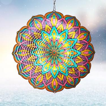 Imagem de Eiryhope Girador De Vento Mandala Tulipa Roxa, Giradores Aço Inoxidável 12 Polegadas, Escultura Cinética Suspensa, Coletor Metal 3D, Decoração Jardim, Para Áreas Internas/Externas, Presente Que Vale