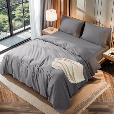 Imagem de LBRO2M Conjunto De Lençóis Queen Size 100% Algodão Egípcio, 1200 Fios, 4 Peças, Bolso Profundo 40 Cm, Para Todas As Estações, Roupa Cama Supermacia E Confortável, Cinza