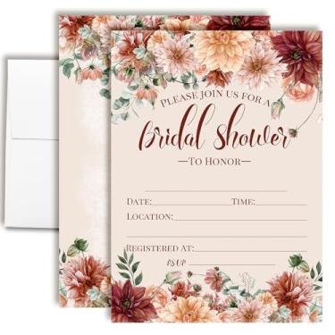 Imagem de Convites de chá de panela floral Boho Borgonha - 20 cartões rústicos de preenchimento de outono 5x7 com envelopes brancos - Convites de chá de casamento de outono por AmandaCreation