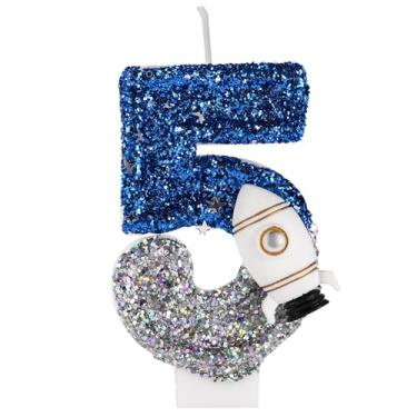 Imagem de Vela Aniversário Nave Espacial, Decorações de Aniversário Astronauta Espacial Vela Brilhante com Número de Astronauta Decorações Bolo no Espaço Sideral para Festa Temática (5)