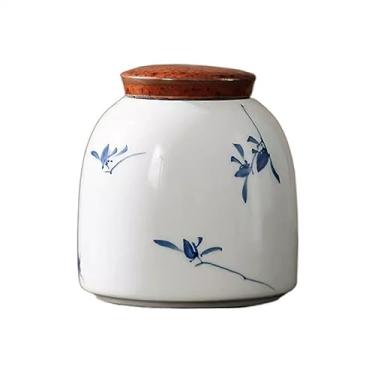 Imagem de Lata de chá Vasilha de chá de orquídea de borboleta pintada à mão, depósito de chá de cerâmica, jarra de vedação de alta qualidade para uso doméstico, jarra de armazenamento pequena Caixa de chá
