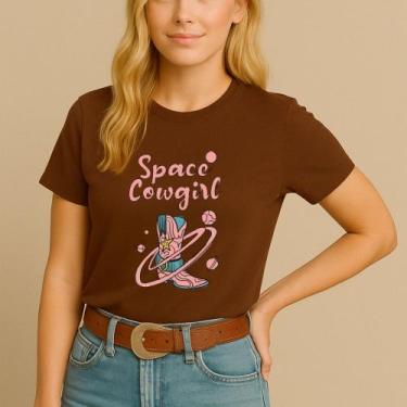 Imagem de Camiseta Blusa Country Algodão Estamp Space Cowgirl Feminina Qualidade