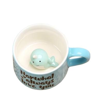 Imagem de NOSCOMP Xícara de café requintada de desenho animado, caneca de café 3D, feita com cerâmica, aplicável para uso no escritório, adequada para chá quente e frio com leite e café (baleia, 400 ml)
