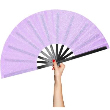 Imagem de BAICFQUK Grande ventilador de mão dobrável para rave, ventilador de estourar ventiladores para dança em linha, grandes fãs de palmas, botas dobráveis no chão, ventilador para ar livre, casamento