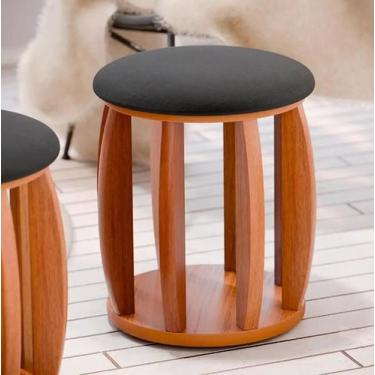 Imagem de Puff Paris Redondo com Pés de Madeira Tecido Linho Tebarrot, preto