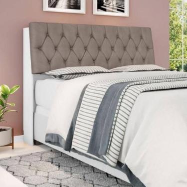 Imagem de Cabeceira Box Casal Isis Branco Com Capitonê Bege Escuro