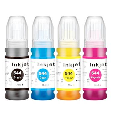 Imagem de Esiwerjob Garrafa de tinta de reposição 544 para Eps T544 refil de frascos de tinta para Eps L1210 L1250 L3110 L3150 L3160 L3210 L3250 L3251 L3260 L5290 L5590 (1 conjunto, ciano preto Amarelo magenta)