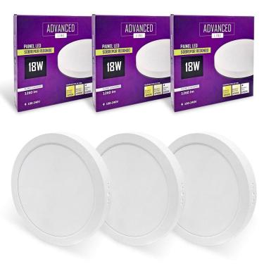 Imagem de 3x Painel Plafon Led 18W Redondo Sobrepor 6500K Branco Frio