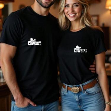 Imagem de Camiseta Afulto Unissex Casal Country Estampa Cowboy e Cowgirl Peito M