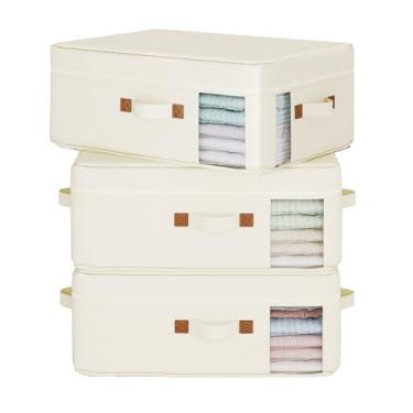 Imagem de GRANNY SAYS Pacote com 3 sacos de armazenamento de roupas, recipientes dobráveis para armazenamento embaixo da cama, organizadores de armário de 35 L para travesseiros, roupa de cama, cobertores