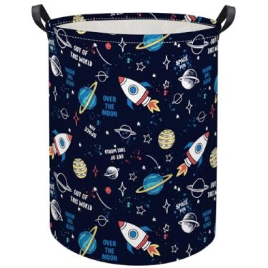 Imagem de HIYAGON Cesto de lavanderia infantil, cesto de bebê, para berçário, meninos, crianças, fofo, organizador de brinquedos, organizador de borboletas, decoração de quarto para casa (Rocket Planet)