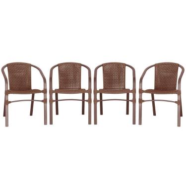 Imagem de 04 Cadeiras Floripa Alumínio Pintura Marrom Trama Marrom