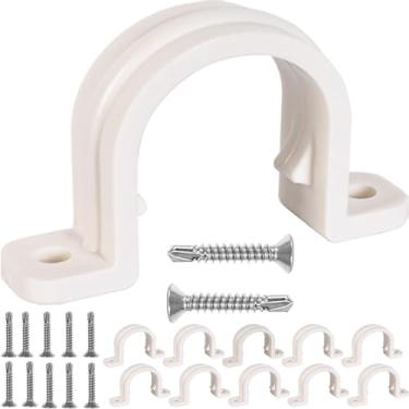 Imagem de Correia de tubo de PVC, 12 conjuntos de braçadeiras de tubo de PVC de 1 polegada, abraçadeiras de conduíte Juvaeny de 32 mm com 24 peças de parafuso de aço inoxidável 410 para braçadeiras de tubo de