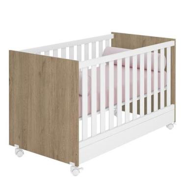 Imagem de Berço Mini Cama Doce Sonho Carvalho/Branco com Rodízios - Qmovi, Carva