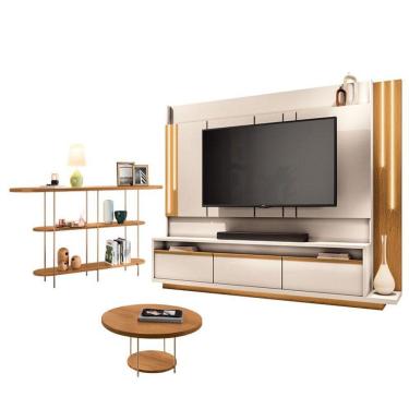 Imagem de Estante Home Theater Montane Off White Cinamomo E Aparador Infinity E Mesa De Centro Sky Cinamomo - Hb Móveis