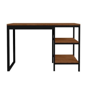 Imagem de Mesa Escrivaninha Slim Design Industrial Com Prateleiras Tampo MDF Cor