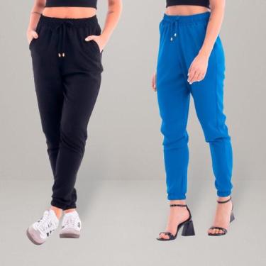 Imagem de Kit 2 Calças Jogger Feminina Duna Crepe Com Bolso e Cordão - Ju Ribeir