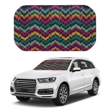 Imagem de Guarda-sol de carro, proteção UV, portátil, persiana de janela de carro, resistente ao calor, padrão de malha colorida, proteção solar para carros, SUvs e caminhões