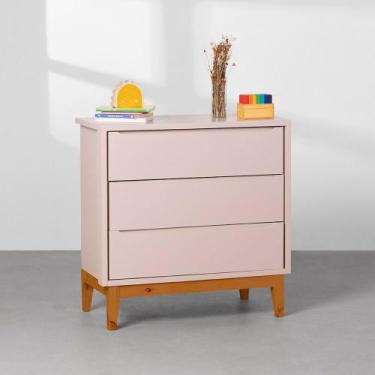 Imagem de Cômoda Theo 3 Gavetas com Pés Square Mel - Rosa - Abra Casa