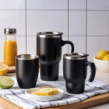 Imagem de Caneca Térmica Parede Dupla em Aço Inox Preta 500ml com Tampa Hermética - Estilo Casual