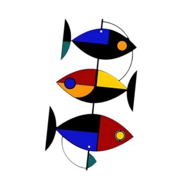 Imagem de IEUDNS Peixes de ferro Arte de parede Escultura de parede Moda Presente de inauguração de casa Arte Artesanato Decoração suspensa Jardim Cerca Ornamento para