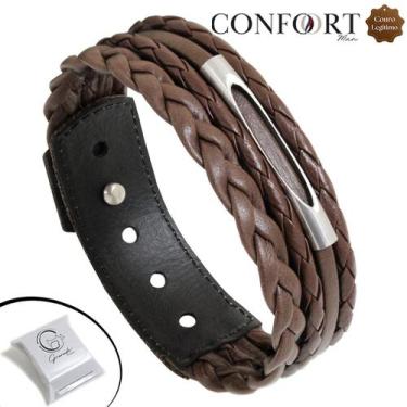 Imagem de Pulseira de Couro Masculina Ajustável Tubinho Marrom Preto Artesanal -