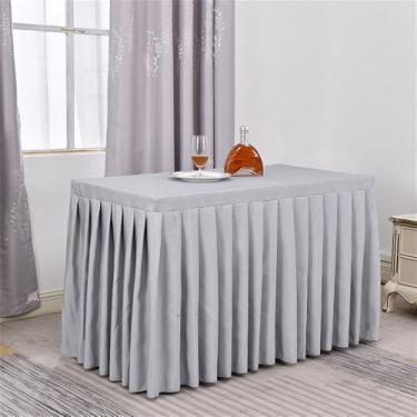Imagem de Saia de mesa de poliéster branca, toalha de mesa para sala de reunião, toalha de mesa retangular plissada para decoração de eventos, banquetes, festas de casamento, prata, 1,2 m (48 x 23 x 30 pol.)