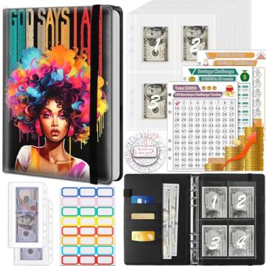 Imagem de Fichário de economia de dinheiro, 100 envelopes desafio de economia de dinheiro, envelopes de dinheiro e 3 rastreadores de planejamento de orçamento, livro de couro PU A5 para economizar dinheiro