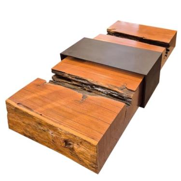 Imagem de Mesa de Centro Tora Dupla de Cumaru c/peça de Ferro e Rodas