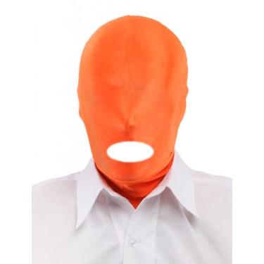 Imagem de Howriis Máscara elástica Zentai masculina e feminina de elastano com capuz e boca aberta para fantasias de Halloween (laranja brilhante, tamanho único)