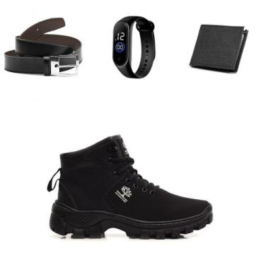 Imagem de Bota masculina adventure kit com carteira, correia e relógio, Preto, 3