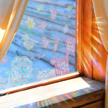 Imagem de Trantranapa Adesivo bonito leão girafa porco Suncatchers adesivo de vidro de janela adesivo eletrostático removível arco-íris janela adesivos prisma animais adesivos Suncatcher vidro decoração para