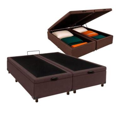 Imagem de Cama Box Bau Queen Blindado Nature Marrom 158x198
