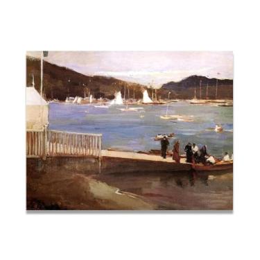 Imagem de Sailboats At The Dock John Lavery Iconic Realist Portrait & War Scene Canvas Art – Decoração de parede irlandesa atemporal para casa 30 x 39 cm Un Framed