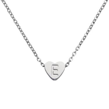 Imagem de PATIKIL Colar de coração com inicial para mulheres, banhado a ouro 18K, corrente de aço inoxidável delicada, nome personalizado, letra E, colares com pingente para mulheres, joias, presentes, tom