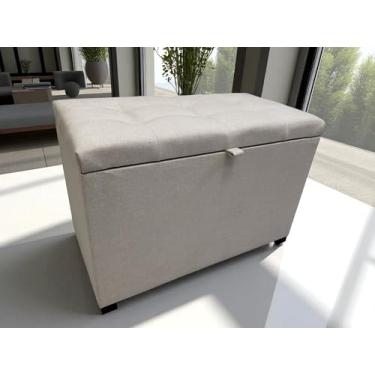 Imagem de Baú Paris Estofado em Linho Nobre 68 cm Creme com Tampa Acolchoada para Armazenamento