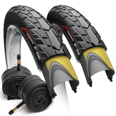 Imagem de Fincci Pneus de bicicleta 700x40c, 42-622, dobrável, proteção antiperfuração de nylon de 1 mm com tubos internos de válvula Schrader de 48 mm, resistente e durável, pacote com 2 – para bicicletas de