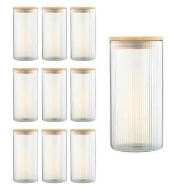 Imagem de Kit 10 Pote Hermético Mantimento Alimentos Cozinha Vidro Canelado Com 