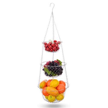 Imagem de Cesta de frutas IBERG de 3 níveis para armazenamento – Organizador de banheiro de cozinha, Cromado