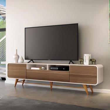 Imagem de Rack para Sala Bancada de TV 85 Pol 220cm Alissa Off White/Castanho H0